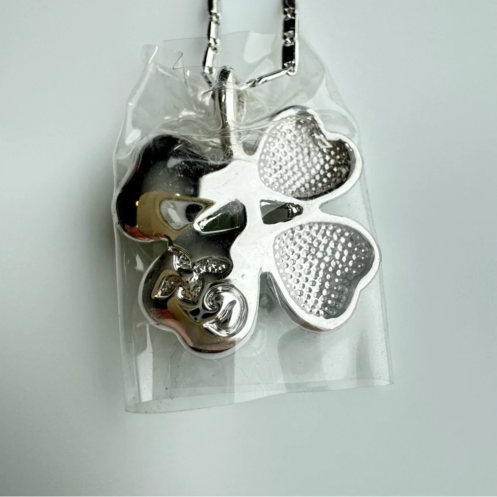 DAHLIA Four Leaf Clover Pendant Necklace Silver Tone Green Crystal Cz Heart Luck